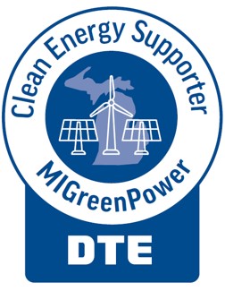 Logo of a DTE clean energy supporter.